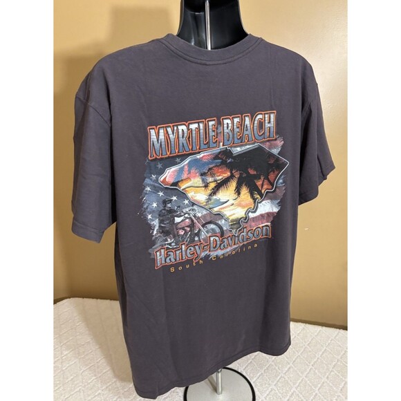 Vintage Harley Davidson USA Made Myrtle Beach SC 2 Sided Brown Tee Men’s XL - Picture 10 of 13